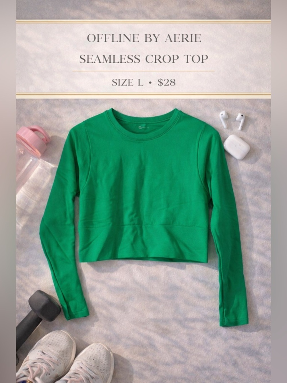 OFFLINE by Aerie Seamless Long Sleeve Cropped Top Green Size L